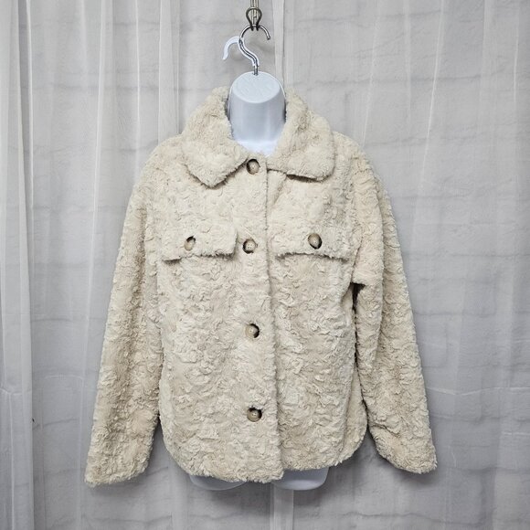Ci Sono Cream Faux Fur Jacket Bohemian Comfy Cozy Cabin M - Picture 11 of 11